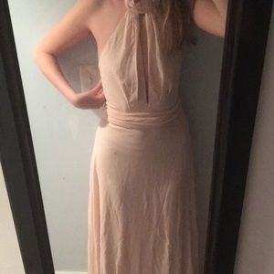 Lulu’s halter cream colored prom bridesmaids dress